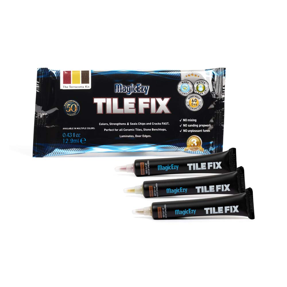 MagicEzy Tile Fix - (Terracotta Kit) - Professionally and Easily Touch-Up Cracks Less Than 1 mm on Your Floor and Wall Tiles, Porcelain and Ceramic Surfaces
