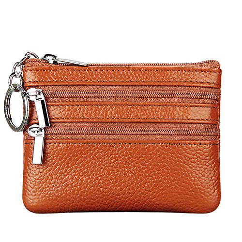 Women's Genuine Leather Coin Purse Mini Pouch Change Wallet with Key Ring,brown