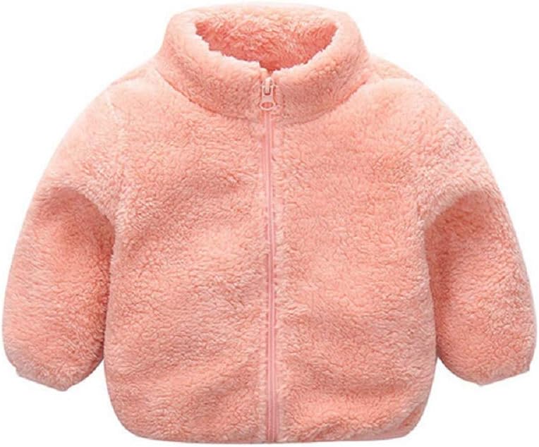 Toddler Infant Baby Girls Coral Fleece Solid Jacket Clothes Set Zipper Up Winter Coat Outerwear Outfit