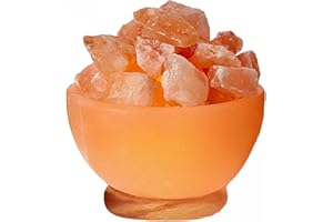 Himalayan Glow Massage Bowl Lamp with Natural Salt Crystal Chunks, Dimmer Cord with Classic Wood Base - Natural Crystal Salt Lamp with Mood Lightening and Night Light