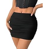 SHENHE Women's Mesh Ruched Bodycon Mini Skirt Elastic Waist Hip-Cover Double Layer Y2k Short Skirts