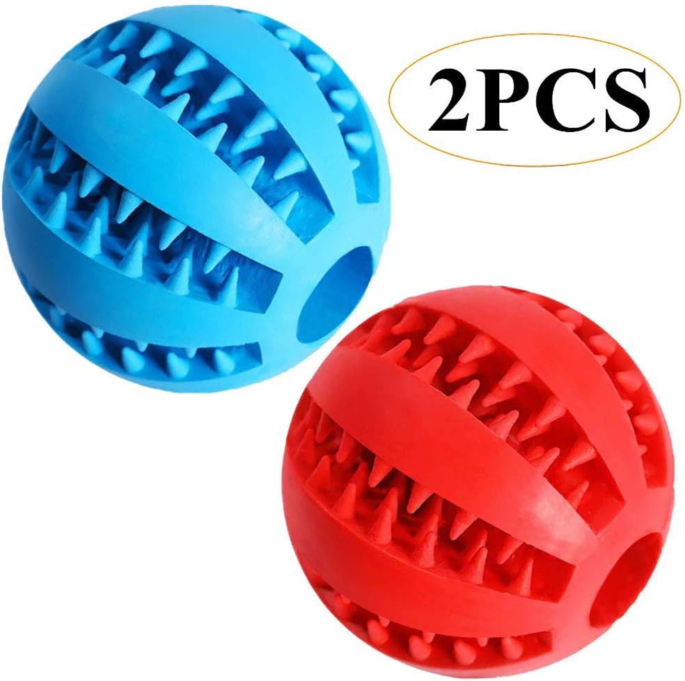 Feixun Pets Dog Treat Toy Ball, Rubber Dog Food Ball,Dog Tooth Cleaning Toy Ball, Interactive Dog Toys Pack of 2(1 Red+1…