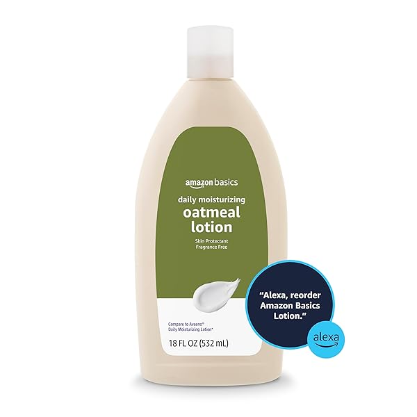 AMAZON BASICS DAILY MOISTURIZING OATMEAL BODY LOTION, FRAGRANCE FREE, NON-GREASY, FAST-ABSORBING, NON-COMEDOGENIC, COLLOIDAL OATMEAL, SKIN PROTECTANT, 18 FL OZ (PACK OF 1) (PREVIOUSLY SOLIMO)