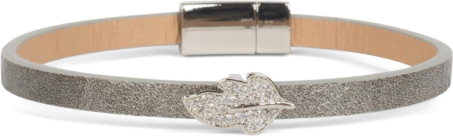 styleBREAKER bracelet with small leaf decorative element and rhinestone, magnetic closure, wrap bracelet, ladies 05040109, color:Silver Grey