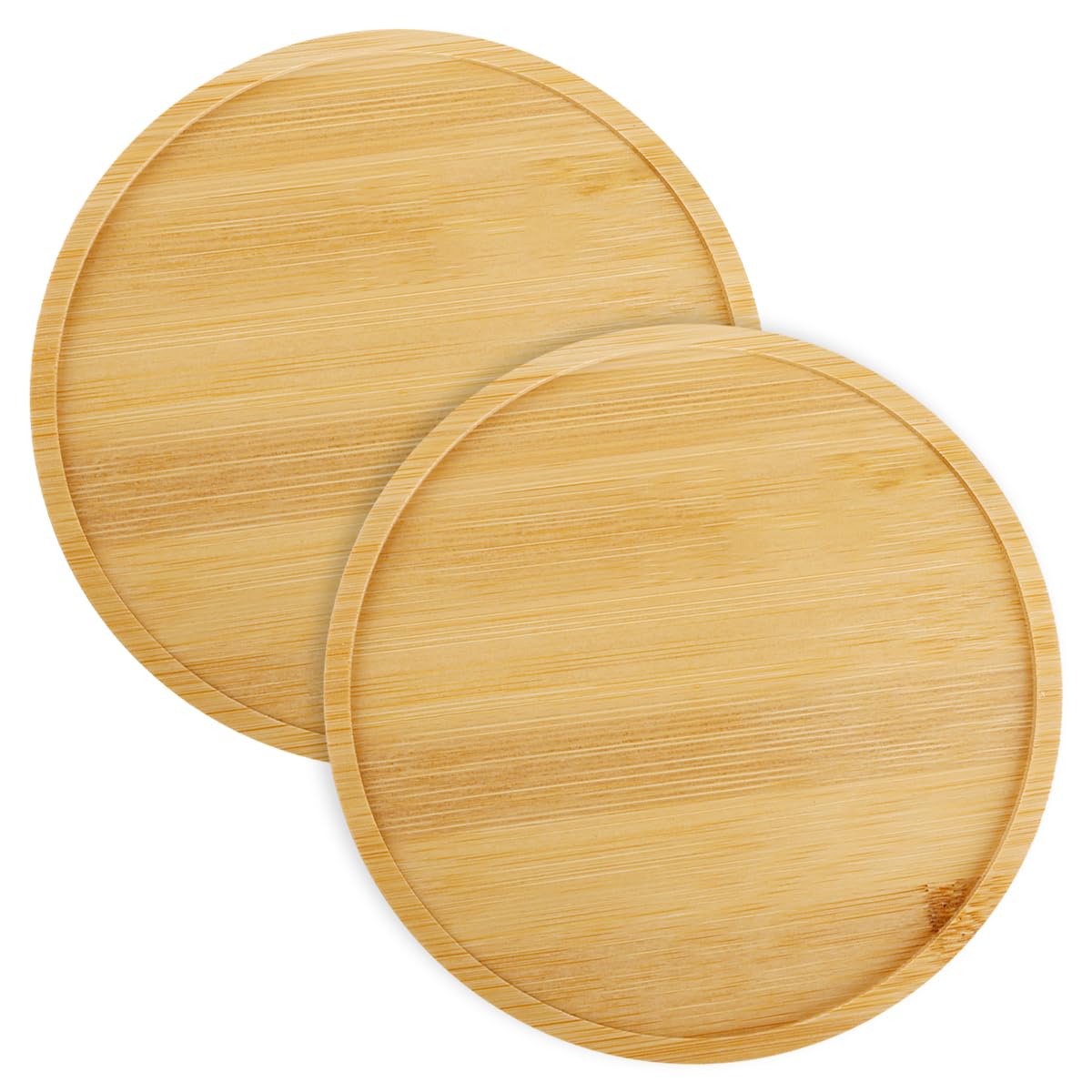 Lotsdonxia 2 Pcs Bamboo Round Tray Saucers – Durable & Eco-Friendly Multi-Purpose Plant Pot Mats, Tea Cup Coasters & Table Mat, Diameter 15.5cm