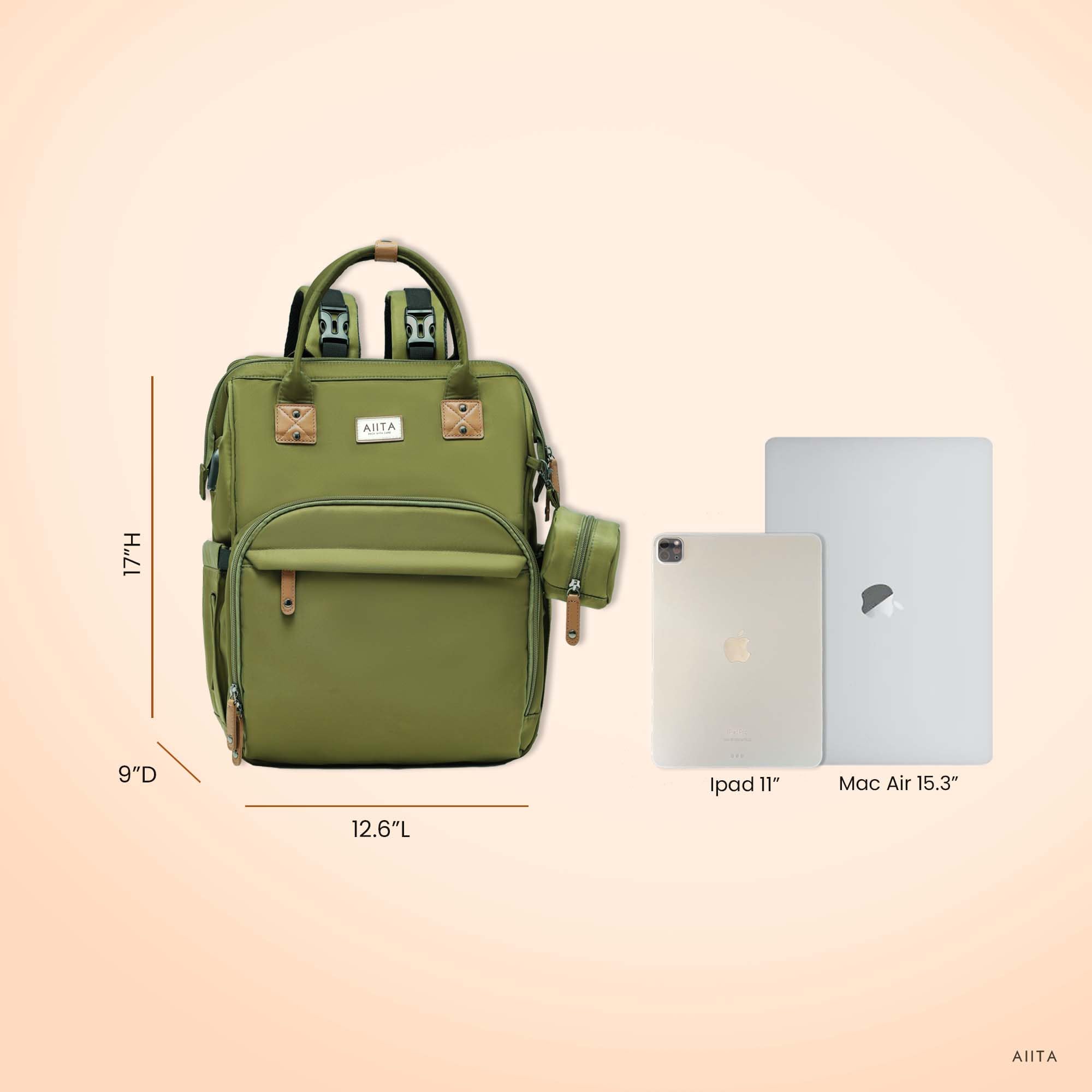 AIITA Diaper Bag Backpack, Multifunction Diaper Bag with Changing Pad, Baby Diaper Bags for Boys Girls, Stylish Large Capacity Travel Backpack for Moms Dads, Baby Shower Gifts,Unisex – Olive Green