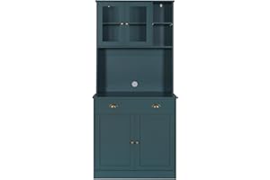 Yardenaler 72" Kitchen Pantry Cabinet with Microwave Stand, Freestanding Storage Cabinet with Shelves, Drawers and Doors for Kitchen, Dining Room and Living Room, Blue