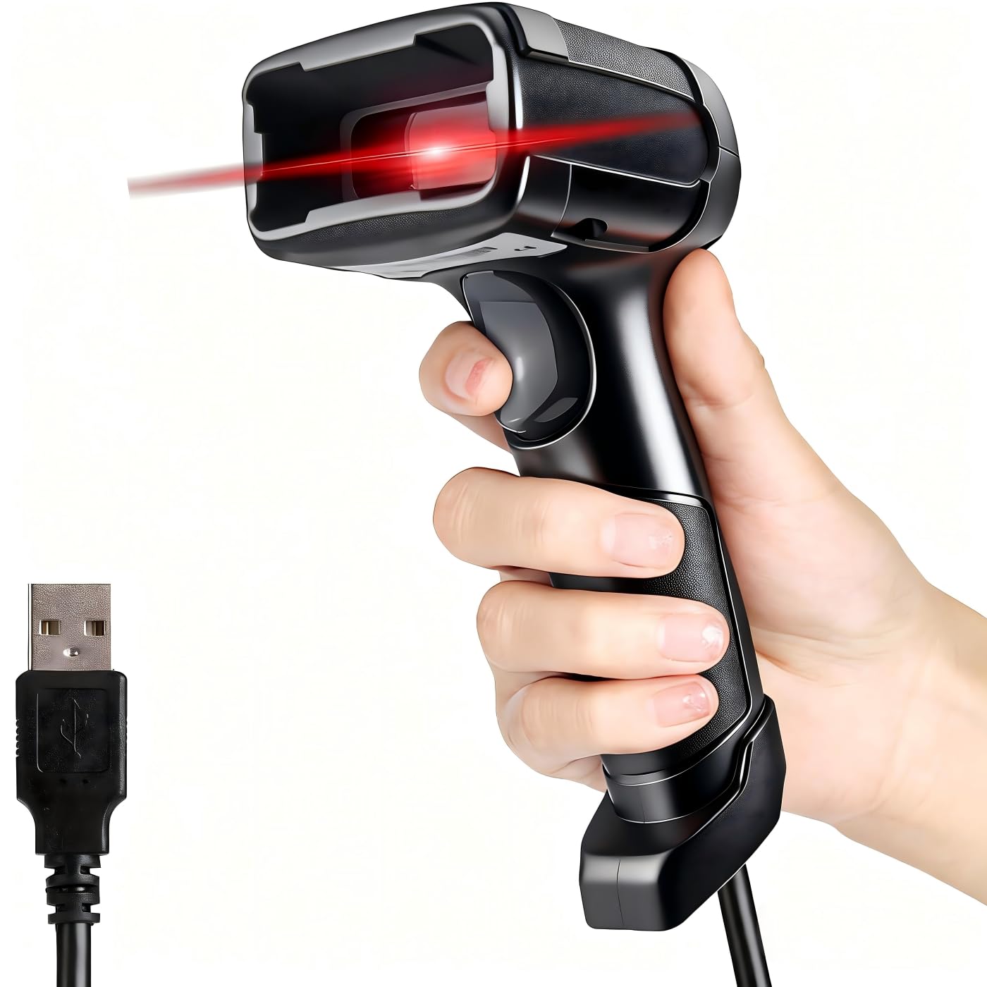 LENVII Handheld 2D Barcode Scanner USB Barcode Reader Support 1D 2D QR code Scanning Induction Recognition Speed Fast Suitable Shop Warehouse Storage logistics（Black）