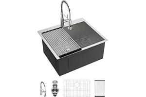 Lordear 12 Inch Deep Drop In Laundry Sink with Faucet 25x22 Inch Topmount Utility Sink 16 Gauge Stainless Steel Single Bowl for Laundry Room 25"x22"x12"