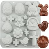 EPYHREHM 15 Cavity Easter Silicone Chocolate Molds | Bunny Basket Egg Flower Chick Cross Candy Mold For Candy Chocolate Cake Decoration