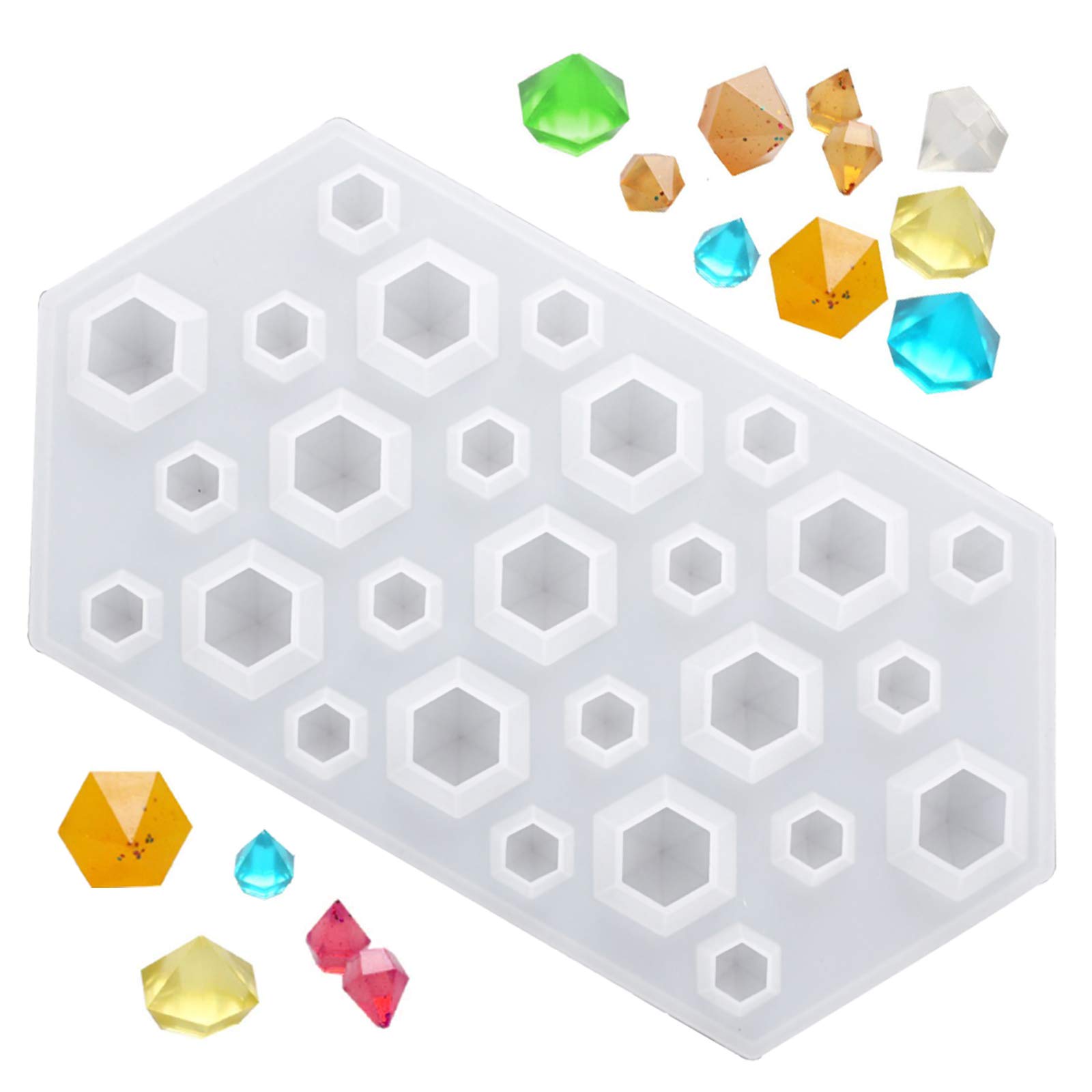 WANDIC Diamond Mold, 1 Pack 3D Diamonds Gem Translucent Silicone Molds for Jewelry Polymer Clay Crafting Projects