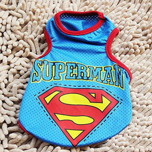 Baiyu Dog Pet Puppy Vest Summer Mesh Superman Shirt Costumes Suit Dress Clothes Outfit Apparel Breathable Coat Blue - Size M - Thumbnail 4