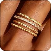 Florideco Stackable Rings for Women Non Tarnish Dainty 14K Gold Plated Stacking Thin Ring Set Trendy Statement Minimalist Cubic Zirconia Band Rings Promise Engagement Rings Size 5-10