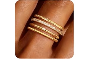 Florideco Stackable Rings for Women Non Tarnish Dainty 14K Gold Plated Stacking Thin Ring Set Trendy Statement Minimalist Cubic Zirconia Band Rings Promise Engagement Rings Size 5-10