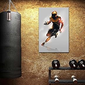 Canvas Wall Art Sports Theme - Man Wearing Helmet Running a Football - Giclee Print Gallery Wrap Modern Home Art Ready to Hang - 12x18 inches