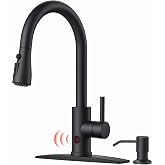FORIOUS Black Touchless Kitchen Faucet with Soap Dispenser, Hands-Free | Smart Motion Sensor, Hands-Free Bar Sink Faucet, Pull Down Sprayer, Lead-Free Stainless Steel, Suitable for Laundry RV Camper