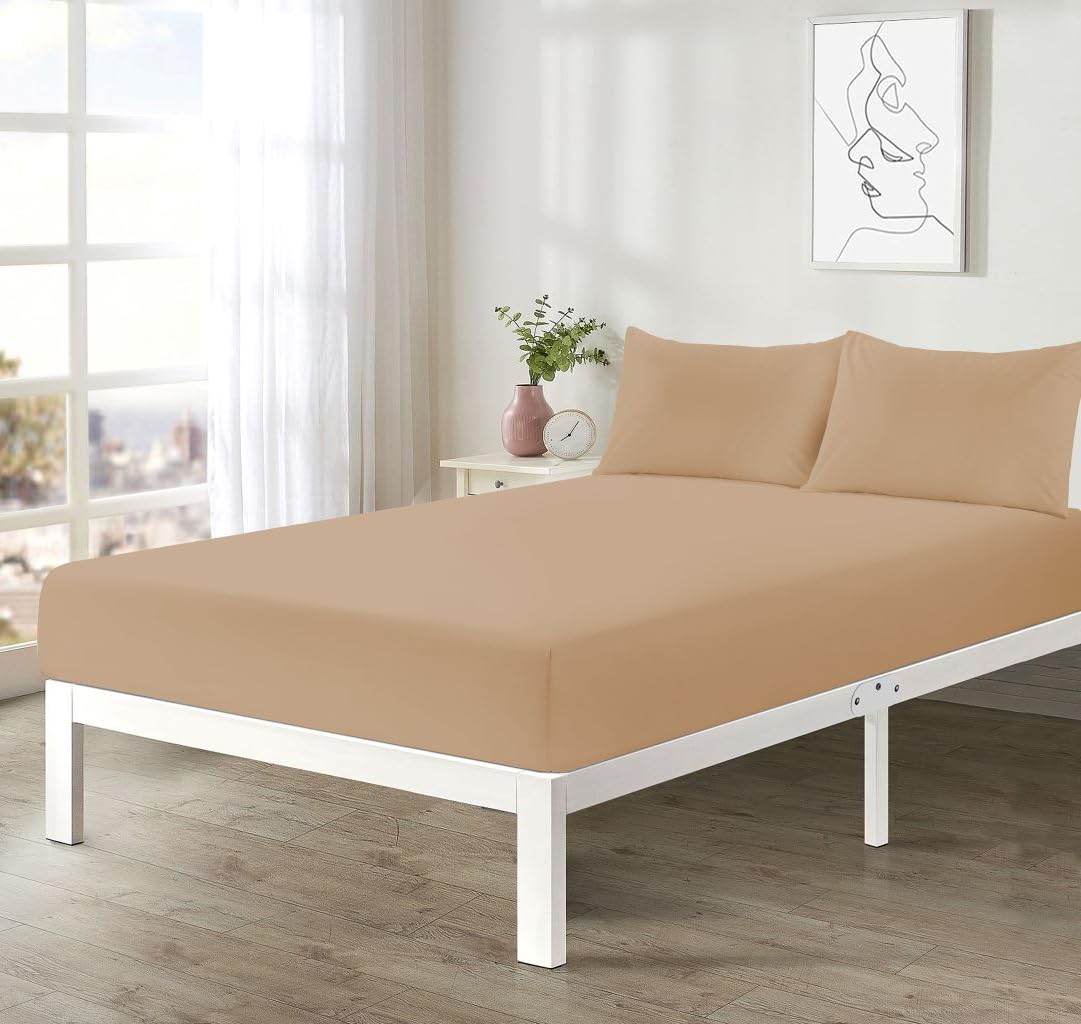 Dazzle Collection® Latte Extra Deep Small Double Fitted Sheets 4FT Bed, 16"/40CM Deep Poly Cotton Easy care Machine washable (Deep Fitted Sheet 4FT Small Double Bed) — image 1