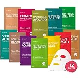 GLAM UP Korean Facial Sheet Mask 12 Pack &ndash; Hydrating Glass Skin Face Masks, Korean Skincare for Sensitive &amp; Dry Skin, Easter Gifts, Teen Girl Gifts, Stocking Stuffers for Women, Spa Gift Set