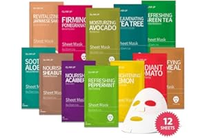 GLAM UP Korean Sheet Mask 12-Pack | Hydrating & Soothing K-Beauty Facial Masks Gift Set | Glass Skin Skincare for Teen Girls | Christmas Stocking Stuffers | Holiday Self Care