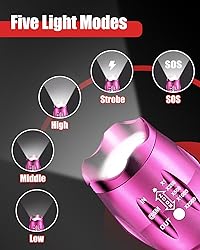 Victoper LED Flashlight 2 Pack Pink, Bright High