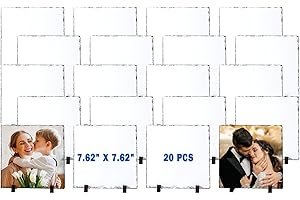 Vesub 20 Pcs Sublimation Slate Rock Blanks Bulk, 7.62 x 7.62 Inch Square Sublimation Stone Slate with Display Holder,Custom Photo Frame for HTVRONT Auto Press Print