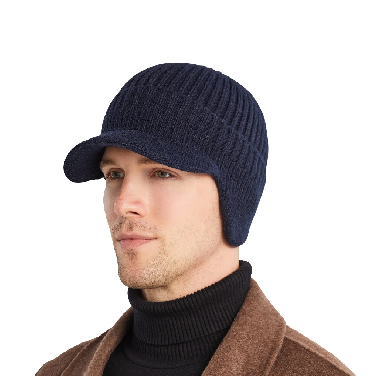 AkiiGer Men's Winter Hat with Brim, Warm Earflaps