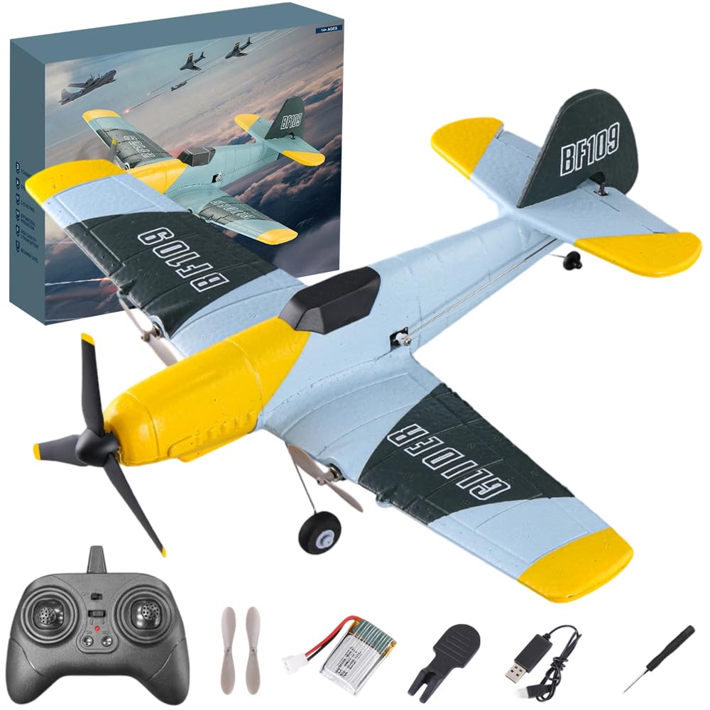 ZMCVOE Remote Control Plane, 2,4 GHz RC Plane with 2 Batteries, 3-Channel RTF Remote Control Airplane with Adjustable Tail Fin, 6-Axis Gyro RemoteControl Aeroplane for Beginners