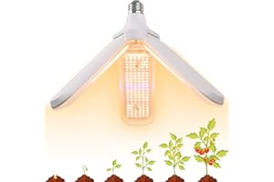 FLOWLAMP 150W LED Grow Light Bulb - Full Spectrum Plant Growing Lamp for Indoor Plants 414 LEDs Light Bulbs E27 Base with Waterproof Foldable Three-Leaf Lamp Body for Hydroponics Garden Greenhouse Houseplants