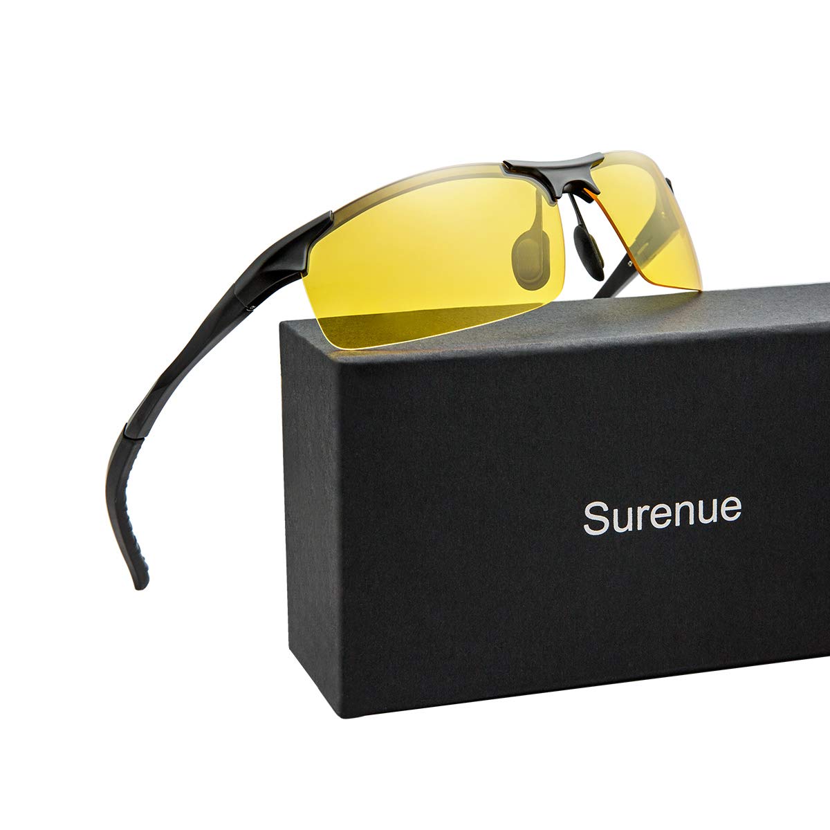 Surenue night driving glasses anti glare sport polarized Yellow Tint Polycarbonate Lens Safety Sunglasses Men Women (Black-YS)