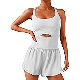 Wenlia Women Workout Romper Onesie with Padded Bras Sleeveless One Piece Outfits Shorts Atheletic Running Jumpsuit Clothes