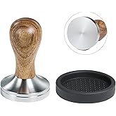 Ezebesta 53mm Coffee Tamper Espresso Press with Tamper Mat Tamper with 304 Stainless Steel Base Wooden Handle Barista Espresso Machines Accessory (53mm)