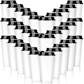 Domensi 30 Pack Reusable Coffee Cups with Lids 16 oz Disposable Travel Cups Bulk Plastic to Go Coffee Tumblers for DIY Hot Cold Drink Party Favors Coworker, Microwaveable (White with Black Lid)