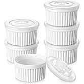 vancasso 8 oz Ramekins with Lid, Porcelain Creme Brulee Souffle Dishes, White Pudding Custard Cups Ramiken for Baking, Dishwa