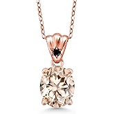Gem Stone King 3.23 Ct Oval Peach Morganite Black Diamond 18K Rose Gold Plated Silver Pendant