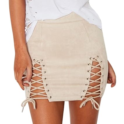 QIYUN.Z Frauen Mädchen Mode Bandage Wildleder Rock Street Röcke Lace-up Kurzes Kleid