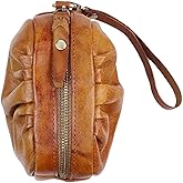 LFWATAXY 1 Pcs Vintage Pleated Coin Purse-Leather Wristlet Mini Clutch Wallet Purse-Zipper Coin Wallet for Men & Women