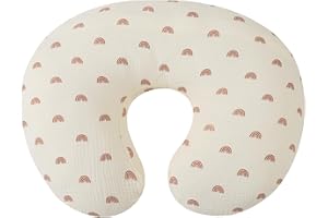 ONACOSHT Muslin Nursing Pillow Cover Soft 100% Cotton Feeding Pillow Slipcover Fits Standard Infant Nursing Pillow or Positioner for Boy and Girl, Rainbow Printing