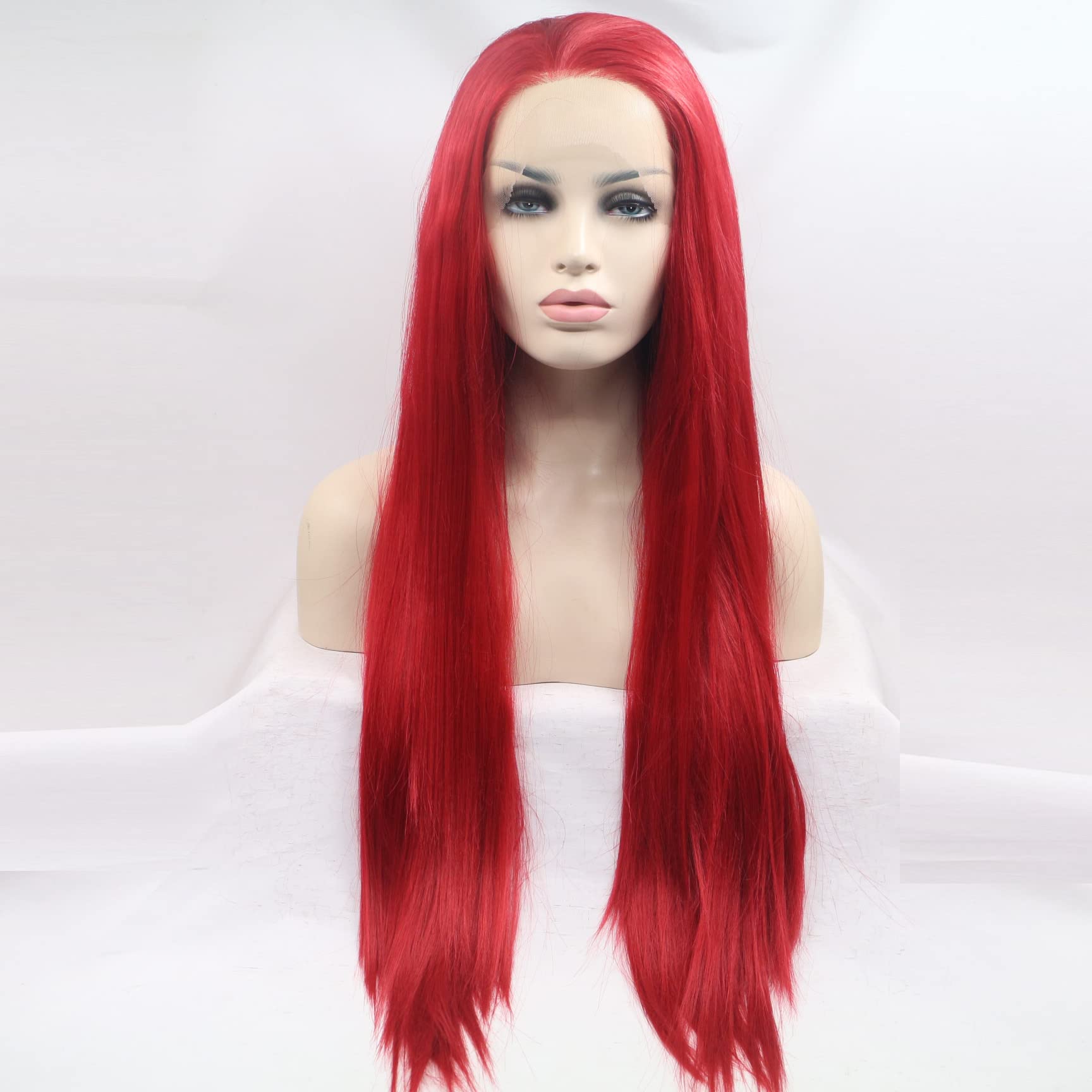 Xiweiya Long Lace Front Wigs - Synthetic Soft Red Wig with Heat Resistant Fiber - Straight Middle Part - 24 Inch — image 1