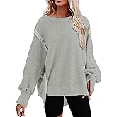SHEWIN Womens Oversized Reverse Seam Sweatshirt Casual Long Sleeve Pullover Tops Lightweight Loose Crewneck Sweatshirts