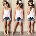 Lankey 2pcs Toddler Baby Girls T-shirt Dress+Jeans Pants Clothes Outfits Set, White and Dark Blue, 5- 6 Y