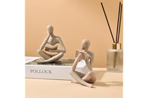 SIETIOJI 2 Pieces Home Decor Sandstone Reading Thinker Statue Modern Figurines Abstract Aesthetic Sculpture Thinker Resin Sta