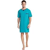 Enjoyoself Men's Nightshirt Nightwear Comfort Cotton Sleep Shirt Henley Short Sleeve Lounge Sleepwear