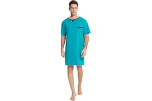 Enjoyoself Men's Nightshirt Nightwear Comfort Cotton Sleep Shirt Henley Short Sleeve Lounge Sleepwear