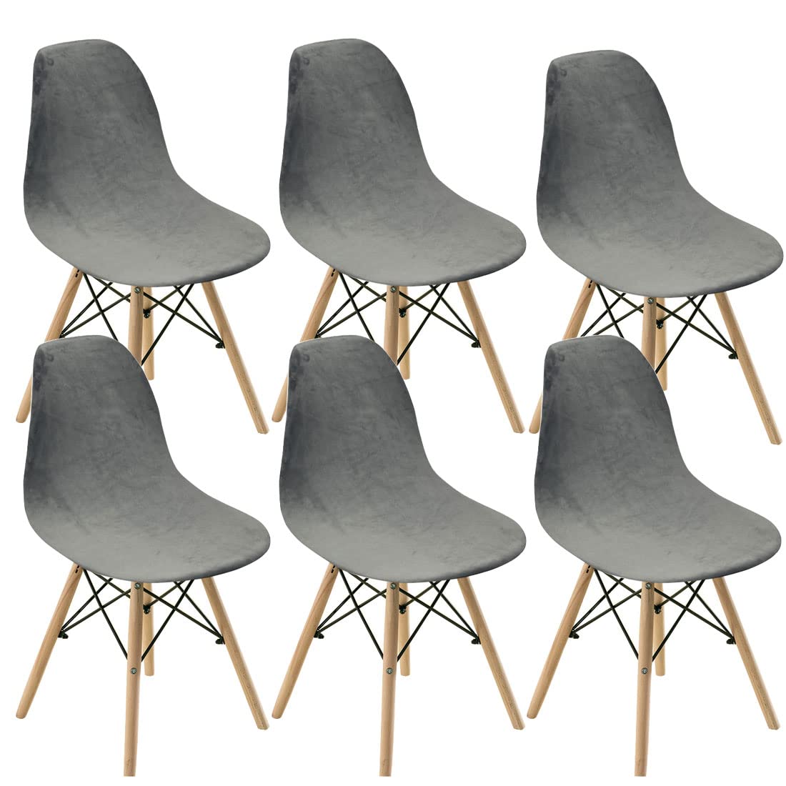 Photo 1 of Dining Room Chair Covers Slipcovers Set of 6, Shell Chair Cover Velvet for Mid Century Modern Chair, Armless Chair Cover Lounge for Kitchen, Dining, Living Room Side Chairs Grey