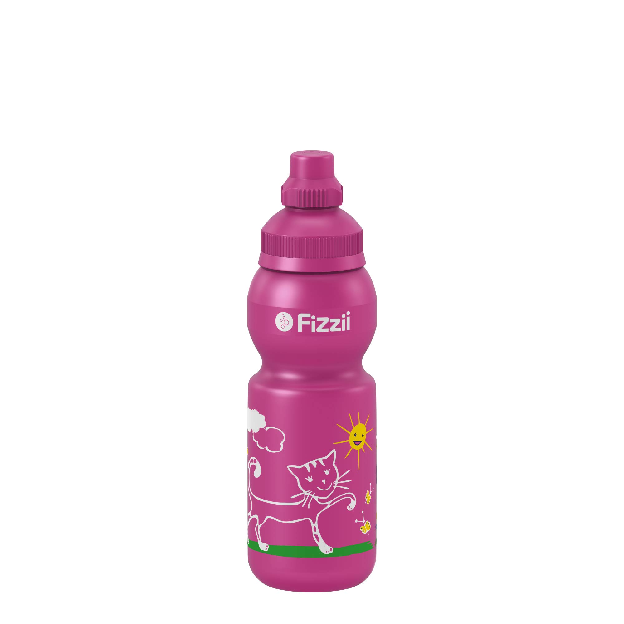 Fizzii Children's and leisure drinking bottle 330 ml (leak-proof with carbonated water, non-toxic, dishwasher safe, cat motif)