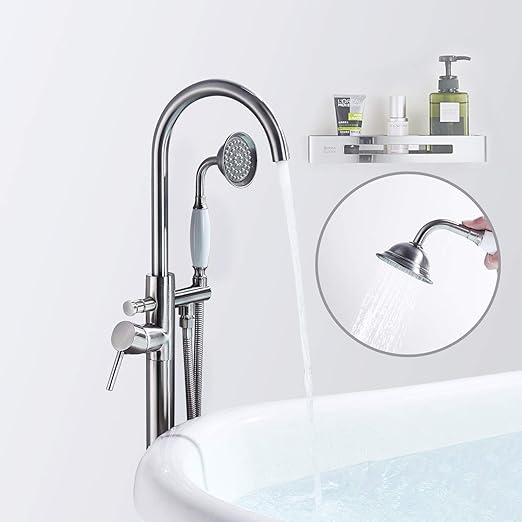 Floor Mounted Bathtub Faucet Led Spout Tub Filler Brushed Nickel