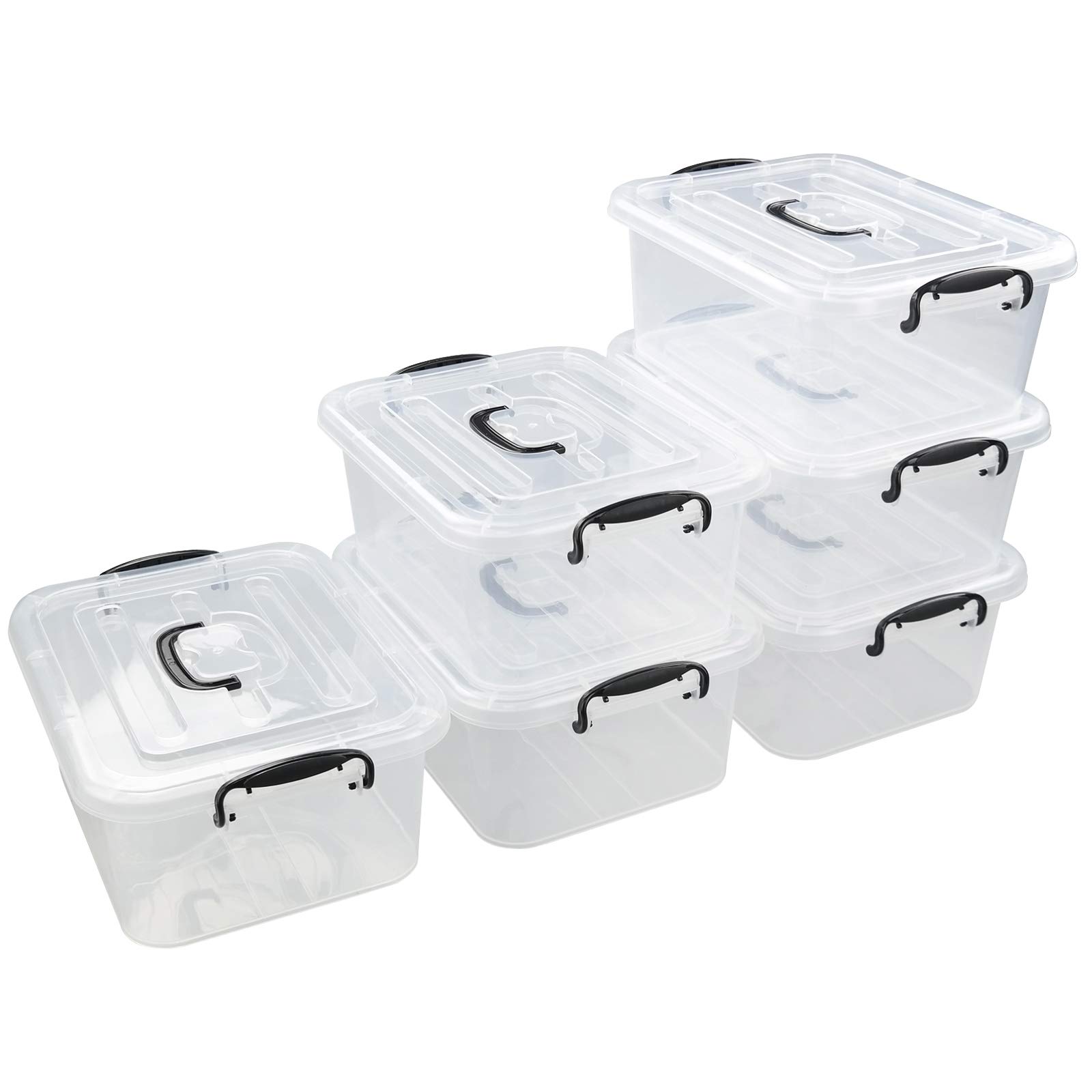 Uumitty Plastic Storage Box Bins with Lids, Pack of 6 Stackable Clear Container Box (8 Litres), T
