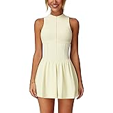 ABOCIW Womens Zip Front Tennis Dress High Neck Sleeveless Workout Golf Dresses Build in Shorts with Pockets