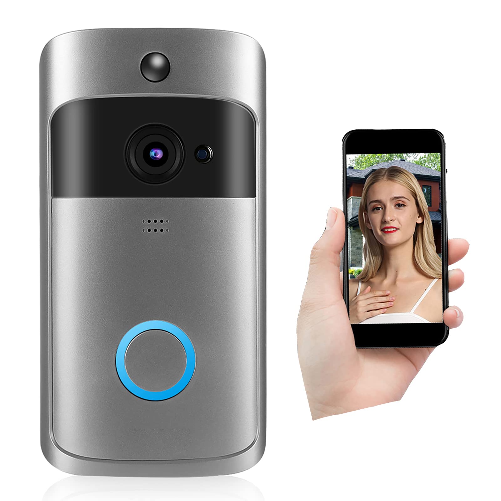 Lazmin112 WiFi Smart Video Doorbell Camera, Wireless Infrared Doorbell Intercom, High Definition Camera Access System Door Camera, for Apartments, Homes, Hotels, Offices