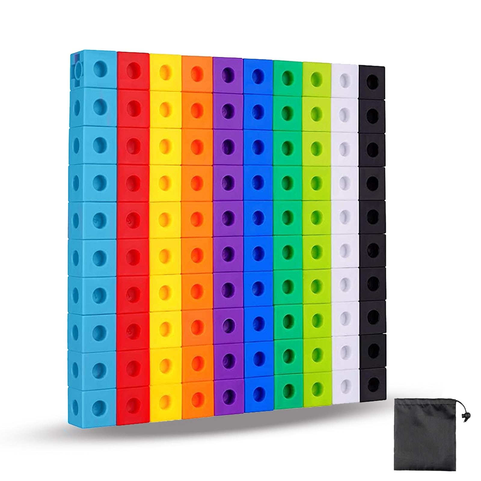MUNSKT 100 Pieces Linking Cubes for Math Learning, Kids Construction Creative Educational Alternative Toys Building Blocks, 10 Colours and Geometric Shapes with Storage Bag for Classroom Home